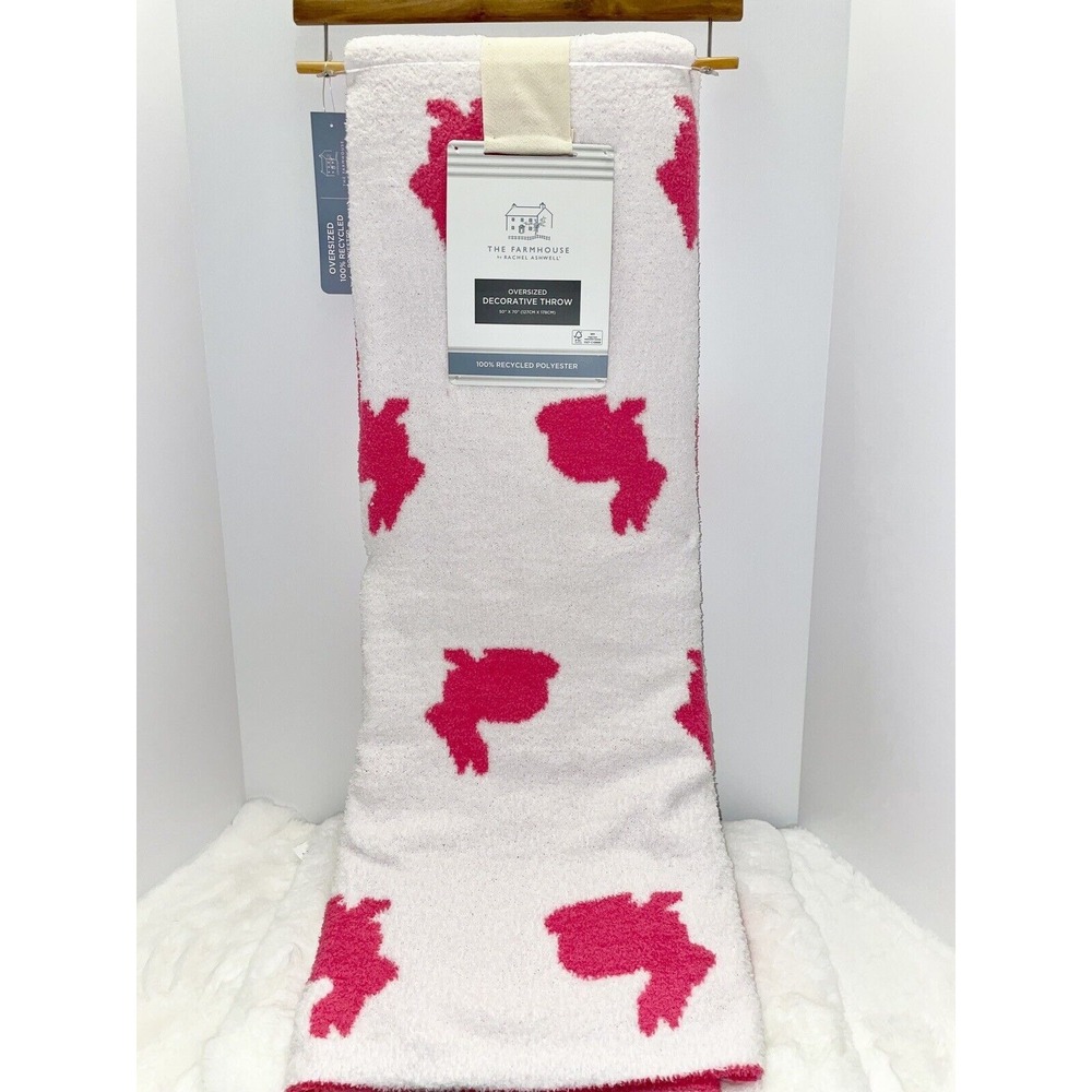 THE FARMHOUSE Easter Hot Pink Bunny Super Soft Oversize Throw By Rachel Ashwell